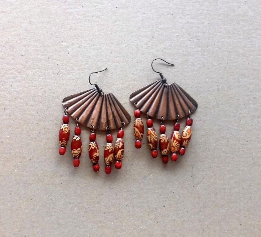 زفاف - Copper earrings, metal gift, metal earrings, unique gift for woman, natural, eco friendly earrings, friends gift, birthday gift, boho style