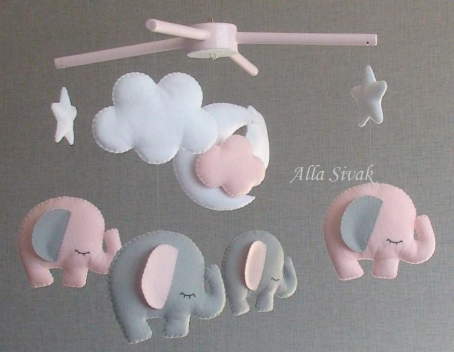 Wedding - Elephant baby mobile, Baby Crib Mobile, Gray White Pink Mobile, Baby mobile Elephant mobile, Pink and gray elephant mobile, Baby Girl Mobile