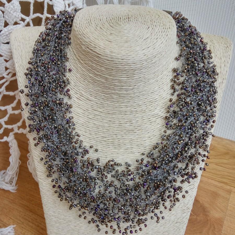 Wedding - Black bronze necklace crochet airy jewelry gift for her cobweb bridesmaid classic casual office everyday beadwork party unusual gift idea