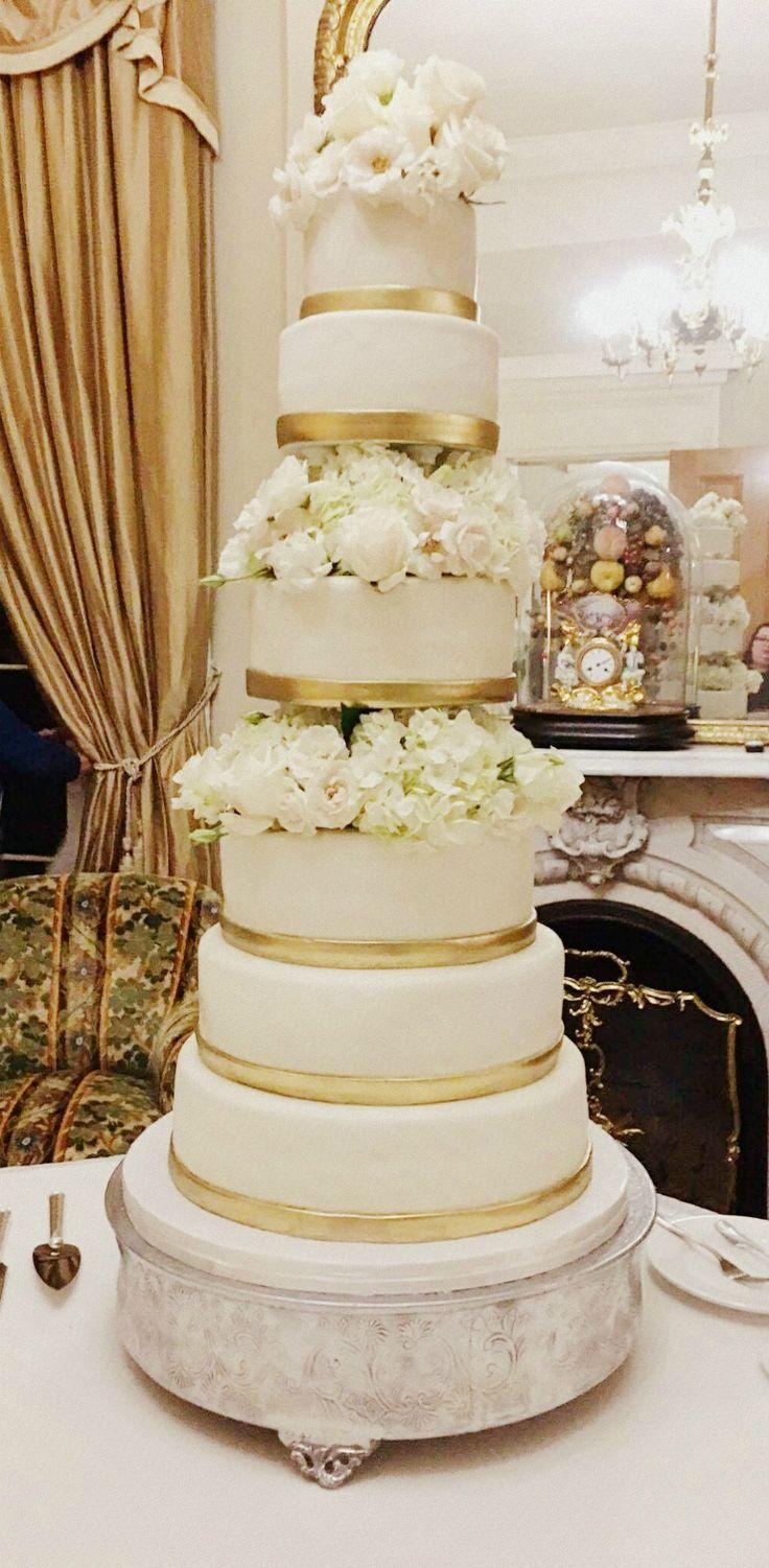 Mariage - Gold & Flowers Wedding Cake