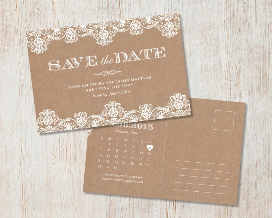 Свадьба - Rustic Wedding Save the Date, Burlap and Lace Save the Date, Save the Date Postcard, Country Wedding, DIY Print Save the Date