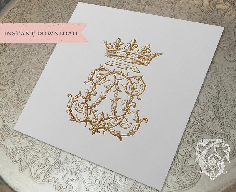 Hochzeit - Vintage CROWN Monogram LO OL Digital Download L O