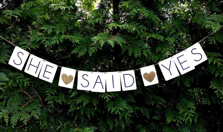 Mariage - She said yes banner, engagement party banner, engagement party decor, nautical wedding decor,