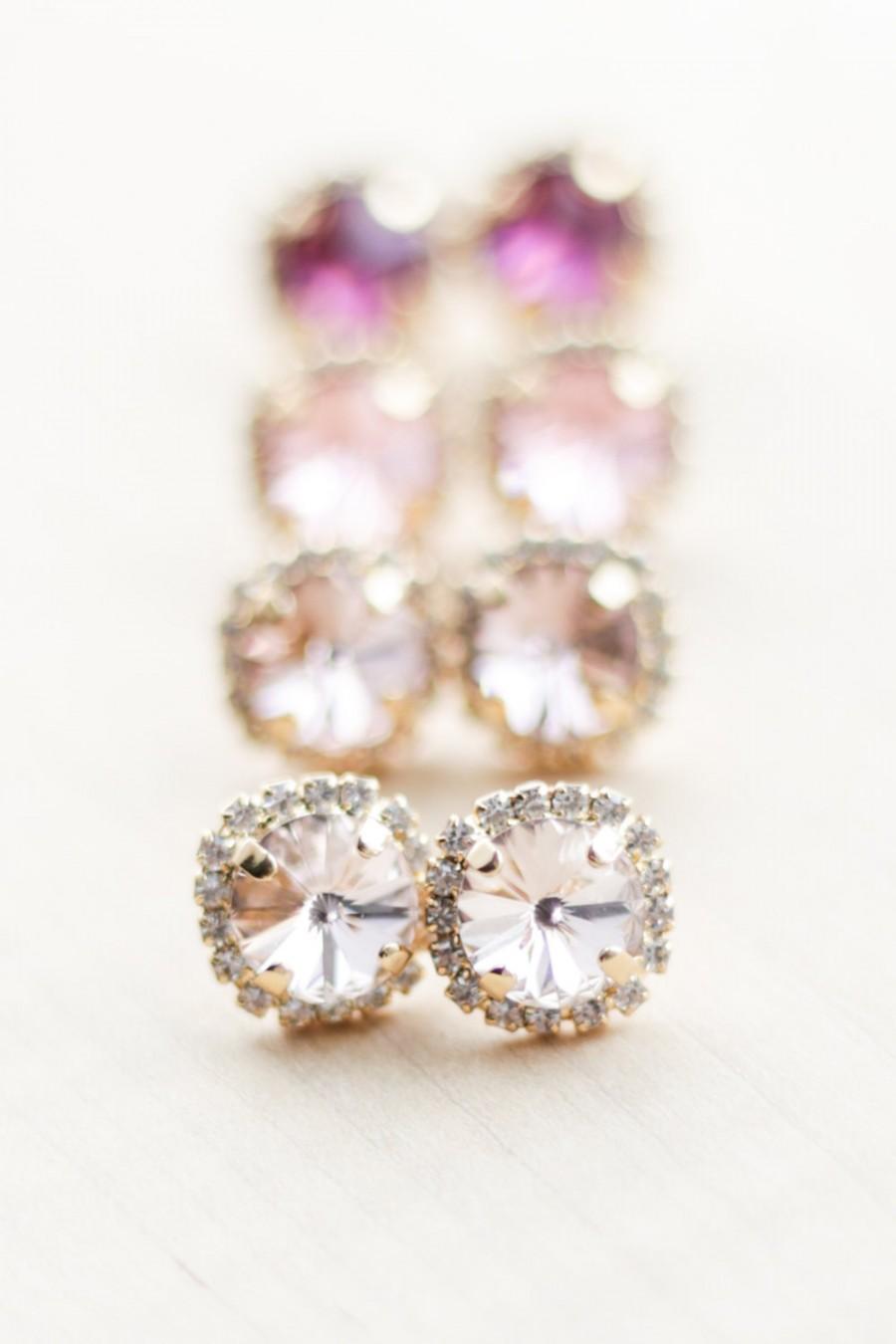 زفاف - Bridesmaid Gift - Gold Swarovski Halo Stud - You Pick the Color - Bridesmaid Jewelry - Champagne Post Earrings - Crystal Earings