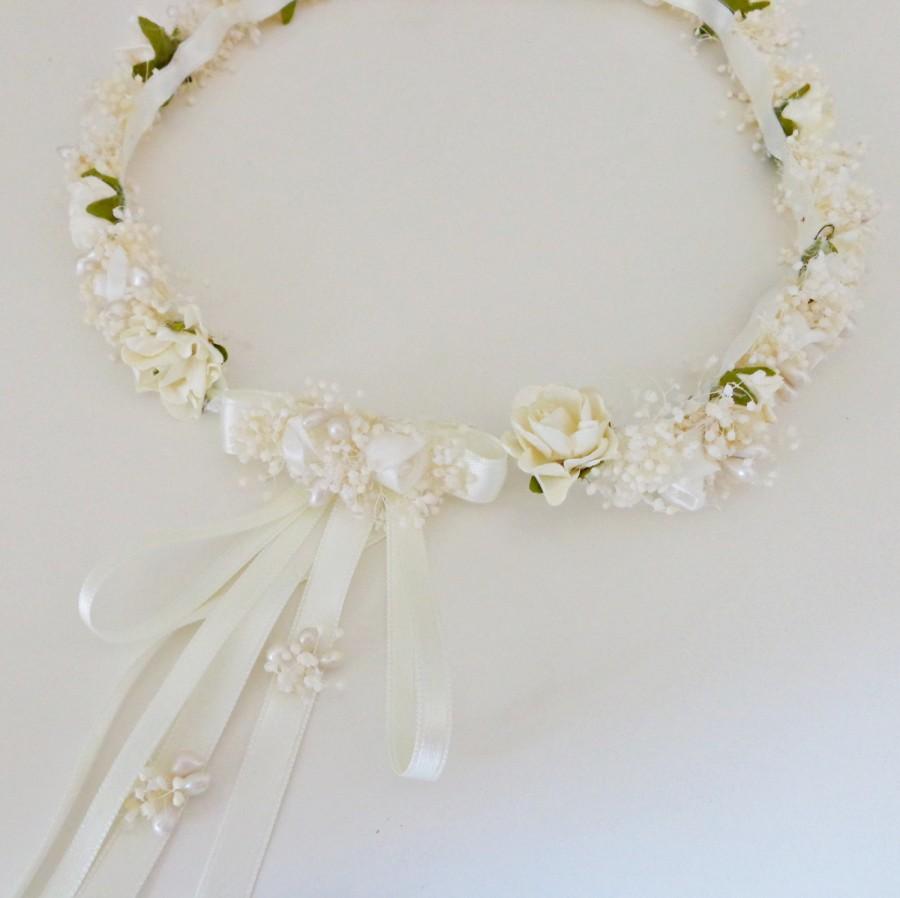 Hochzeit - Ivory flower girl crown