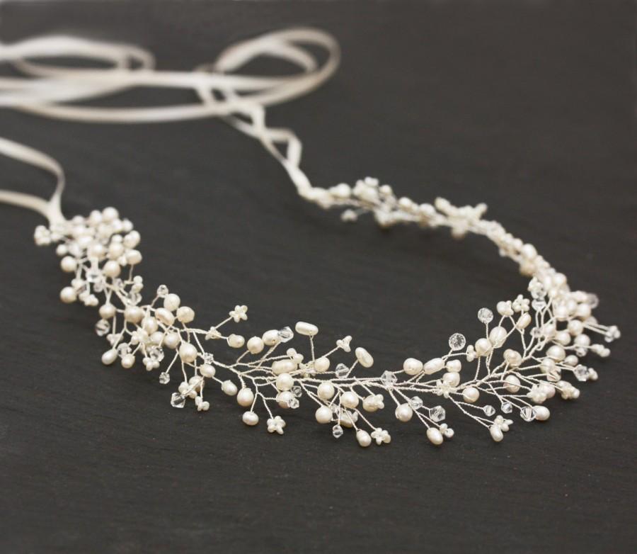 زفاف - New Freshwater Pearl and Swarovski Crystal Full Bridal Headband, Crown, Halo Bridal Hair Accessories