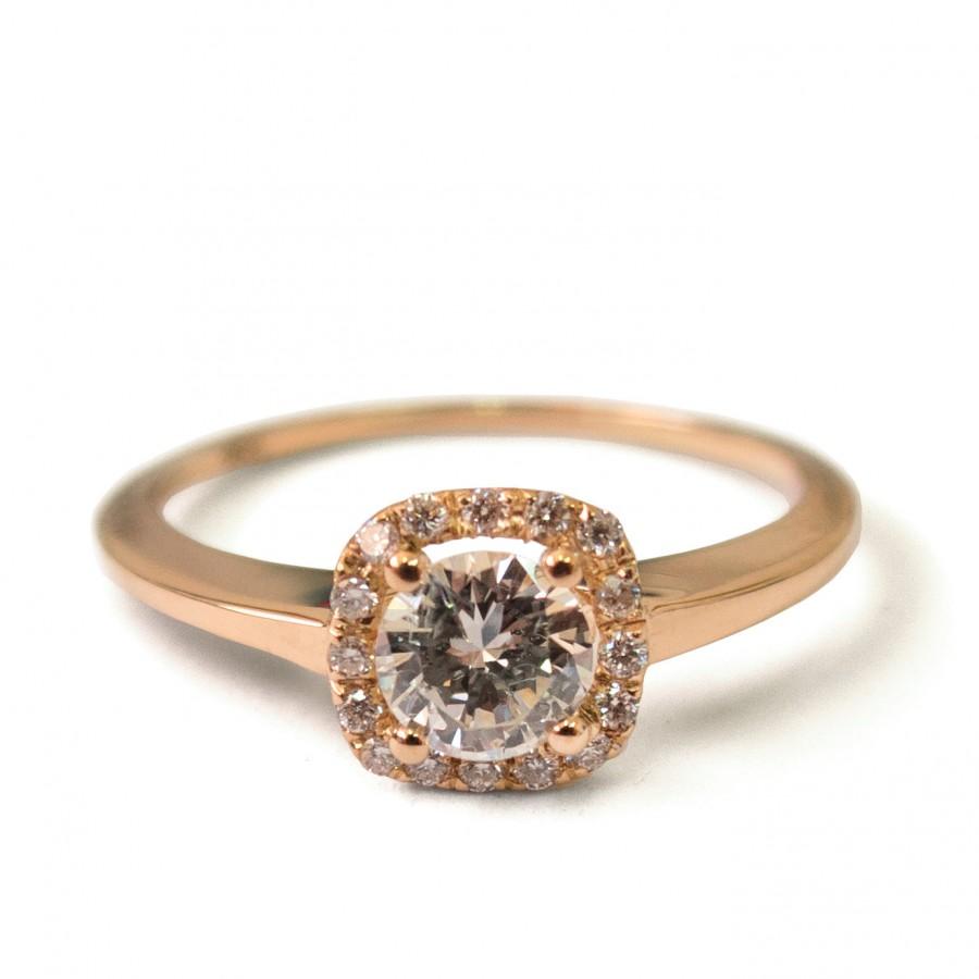 Hochzeit - Engagement Ring Halo Ring - 14K Rose Gold and Diamond engagement ring,Halo Ring, engagement ring, wedding band, crown ring, edwardian,