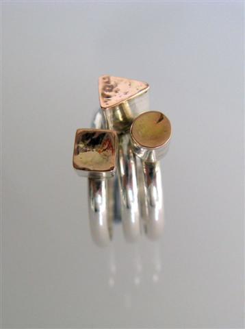 زفاف - Fine Jewelry // Trio  Geometrical  Sterling Silver Stacking Rings with 14K  Red Gold Top Layer // Size 6 Ready to Ship