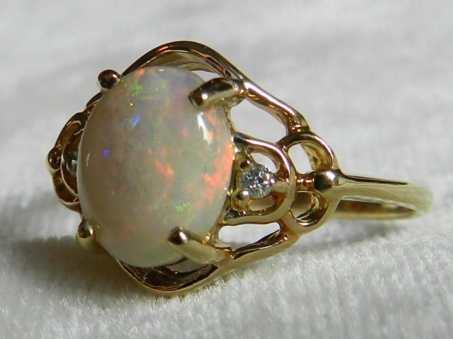 زفاف - Opal Ring Opal Engagement Ring 14K Diamond Opal Engagement Ring Vintage Australian Opal Ring Unique Engagement Ring October Birthstone Libra