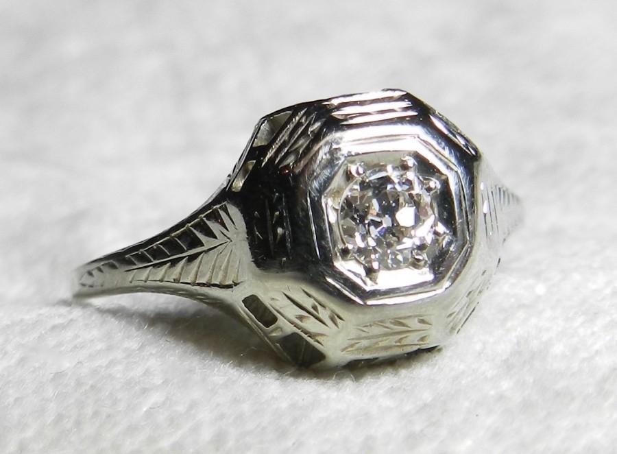 Hochzeit - Art Deco Engagement Ring 18K .25 Ct Old European Cut Diamond Engagement Diamond Ring OEC .25 Ct Filigree 1920s Engagement Filigree Ring 18K