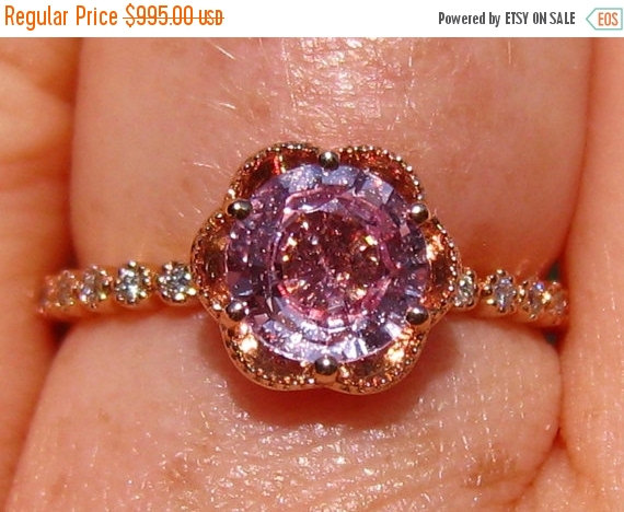زفاف - Valentine Day Sale... Pink Sapphire Engagement Ring in Rose Gold PEONY Design, Rose Gold Engagement Ring, Pink Sapphire Ring