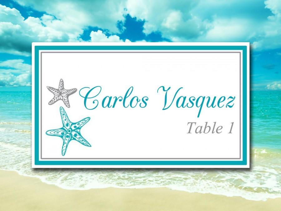 Wedding - Beach Wedding Place Card Template Printable Escort Card Template - "Blissful Starfish" Ocean Silver DIY Wedding - Wedding Reception Seating