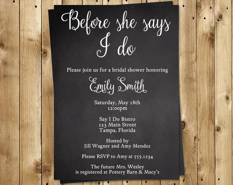 Mariage - Bridal Shower Invitations, Chalkboard, Wedding, Black, White, Before She Says I Do, 10 Printed Invites, FREE Shipping, Chalk It Up To Love