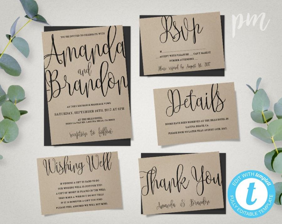 Mariage - Wedding Invitation Template Suite, Calligraphy Script Printable Invitation, Instant Download DIY Wedding Invitations