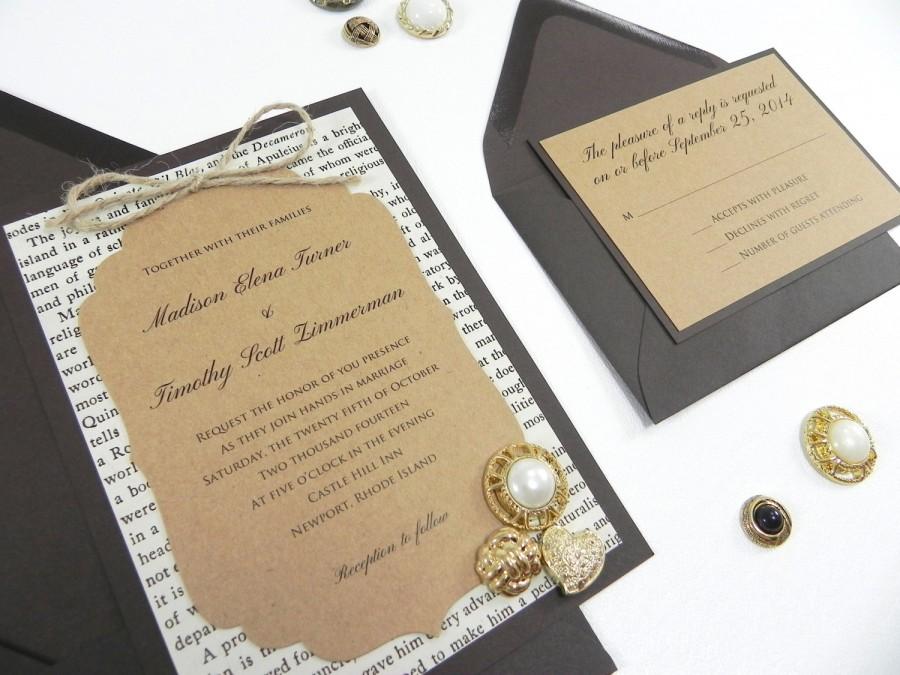 Wedding - Rustic Victorian Style Book Page 4 Piece Wedding Invitation Suite- "Weathered Elegance"