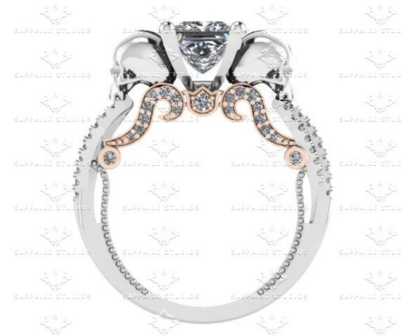 زفاف - Le Seul Desir White/Rose Gold Accents Skull Engagement Ring