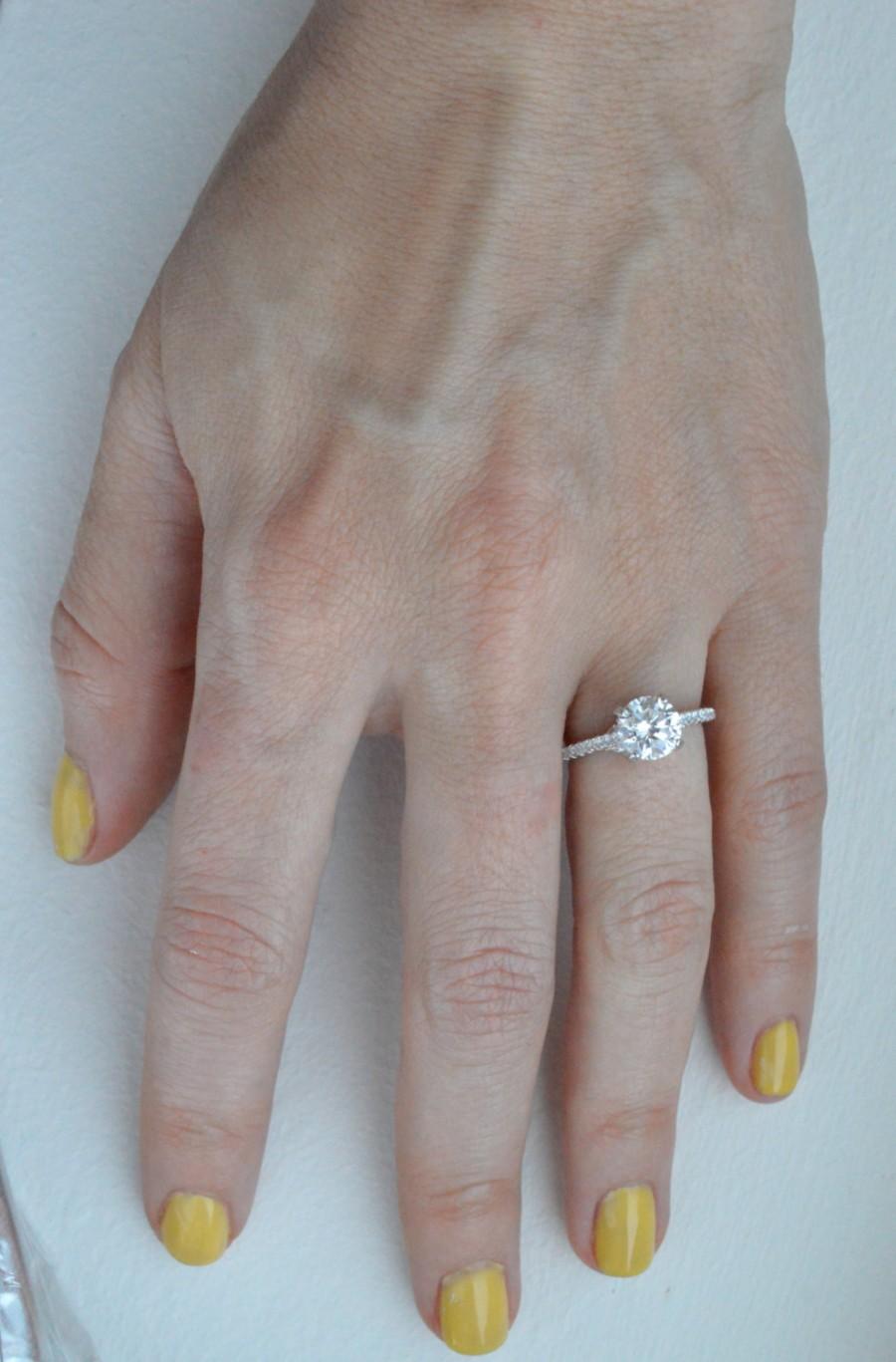 زفاف - Simple Engagement Ring - Solitaire Engagement Ring - Unique Engagment Ring - Thin Band Ring - Silver Micro Pave Ring - Round CZ Ring