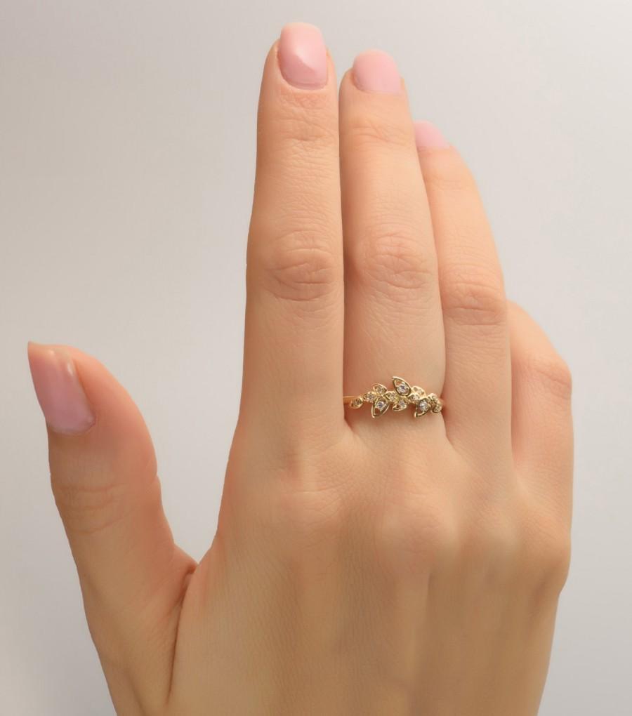 Wedding - Moissanite Art Deco Petal Engagement Ring - 14K Gold and Moissanite engagement ring, leaf ring, flower ring, vintage, halo ring, 11