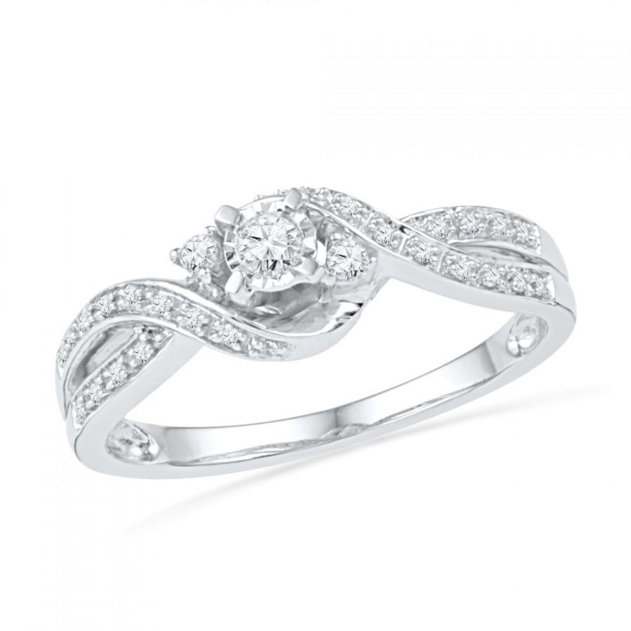 زفاف - Unique Diamond Ring, Sterling Silver Promise Ring For Women or White Gold Engagement Ring