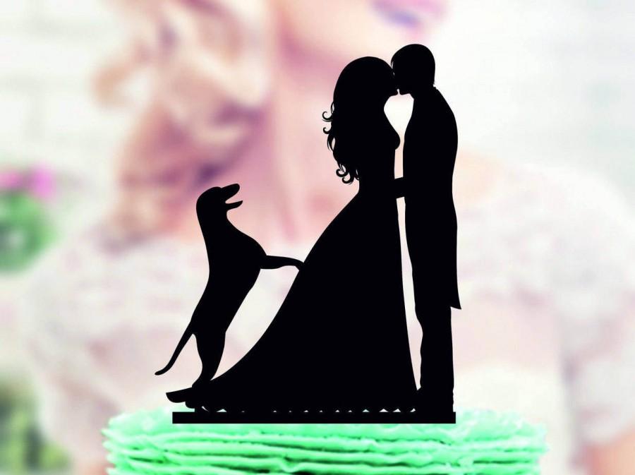 Hochzeit - Wedding cake topper with dog Labrador  , Couple with Dog Labrador Cake Topper , silhouette dog Labrador cake topper for wedding