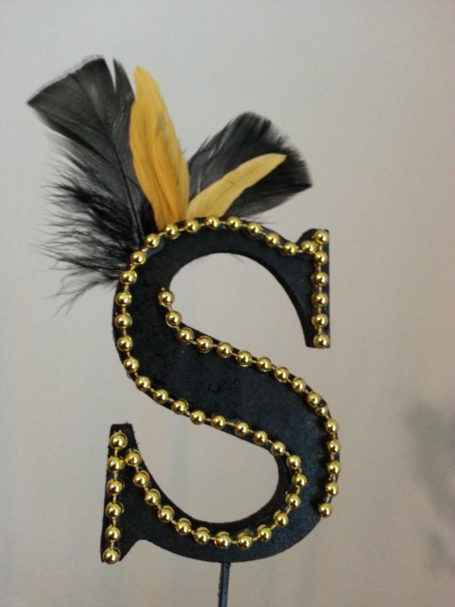 Mariage - Gatsby / Roaring 20's Black & Gold letter “S” cake topper