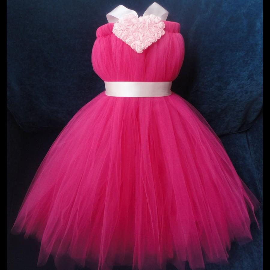 Wedding - Pink Heart Flower Girl Dress Tutu, Valentines Day Dress, Little Girls, Toddler Girls, Baby Girls, Flowergirl Dress, Tutu Dress, Flower Sash
