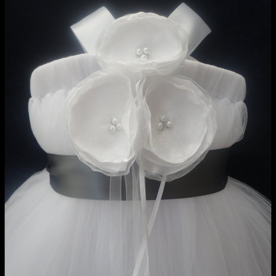 Wedding - Slate Grey Flower Girl Dress, Little Girls, Toddler Girls, Baby Girls, Flowergirl Dress, Tutu Dress, Flower Sash