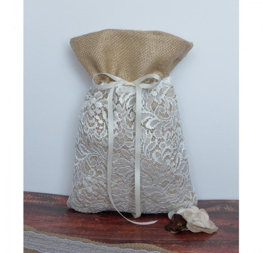 Wedding - Burlap dollar dance bag with lace layer, Cottage chic wedding, Rustic wedding money bag, Burlap dollar bag, Bride Money Bag