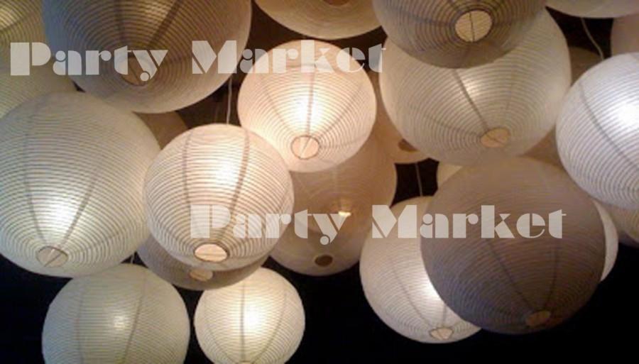 زفاف - 24 Paper Lanterns Led set Mixed Size White Color Round Lamp Shade Floral Wedding Party DIY Crafts Decoration Supplies w/ with LED Lights