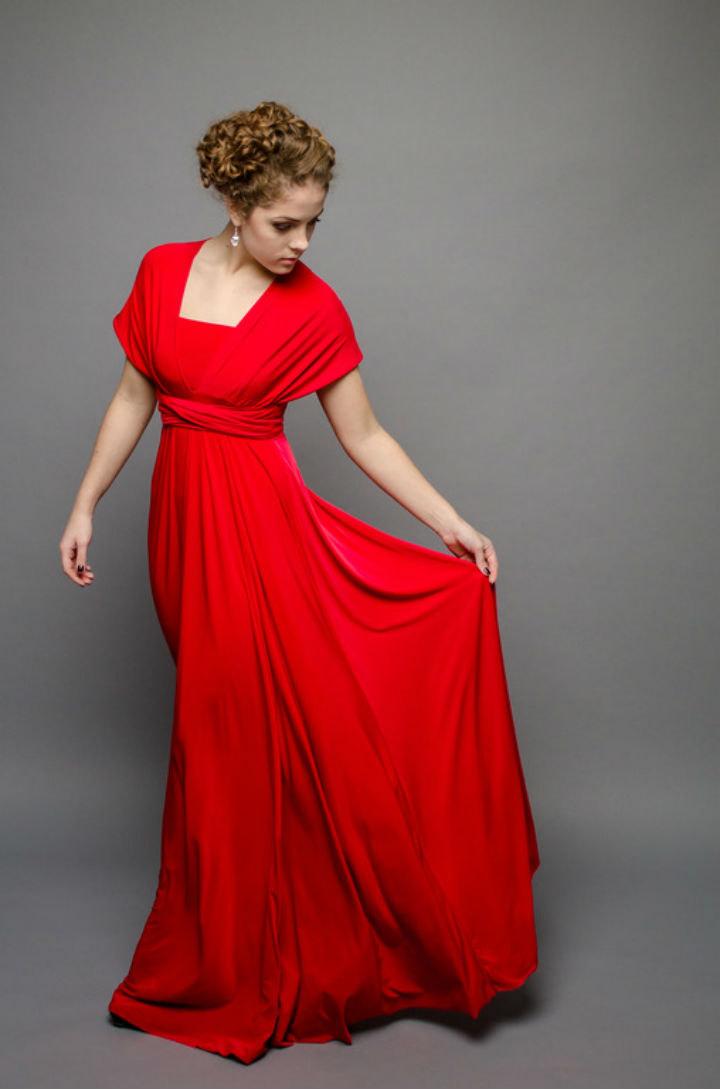 Wedding - Maternity Red Bridesmaid Dress Infinity With Top Red Dress Floor Length Wrap Convertible Dress Wedding Dress