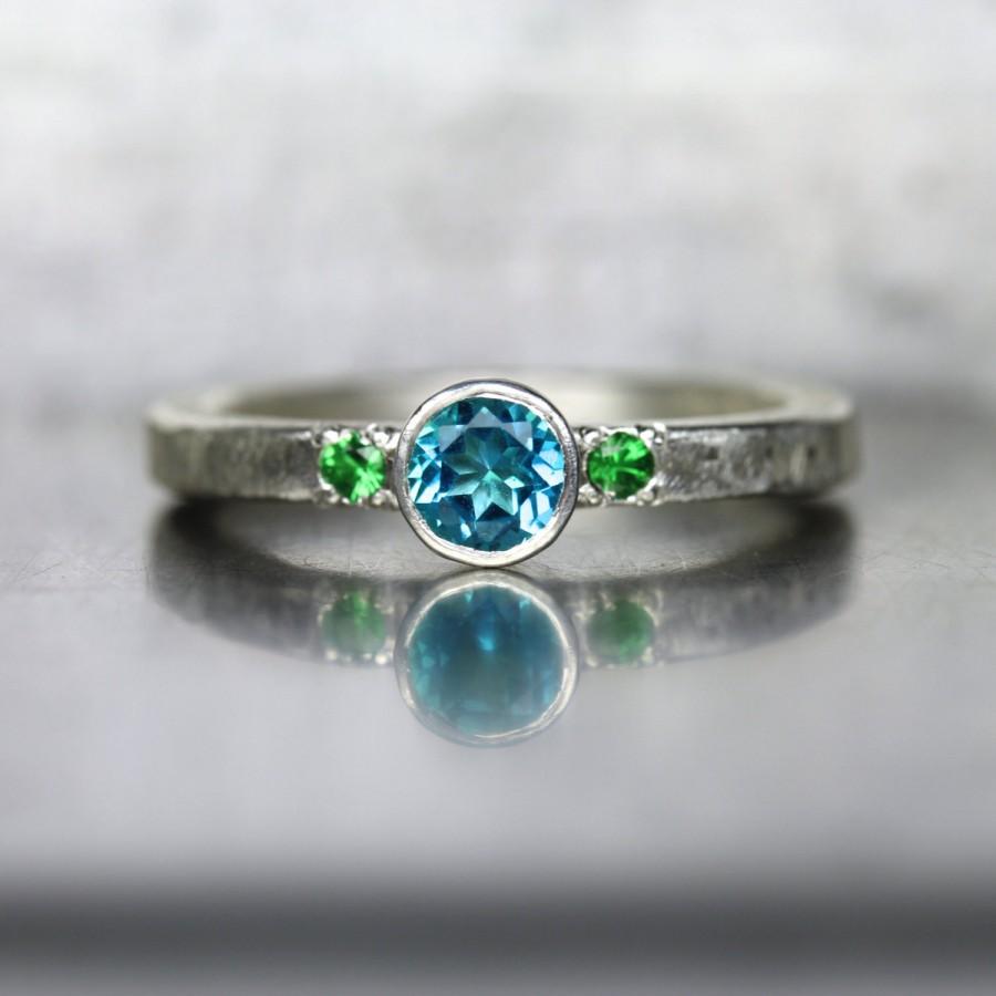 زفاف - Paraiba Topaz Tsavorite Garnet Engagement Ring Silver Vibrant Genuine Blue Green Gemstone Bridal Tropical Rainforest Wedding - Tropenwald