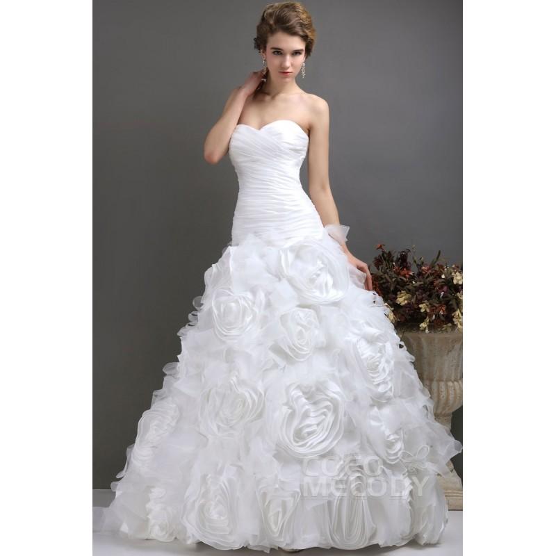 Hochzeit - Chic A-Line Sweetheart Court Train Organza Sleeveless Lace up-Corset Wedding Dress CWLT13042 - Top Designer Wedding Online-Shop
