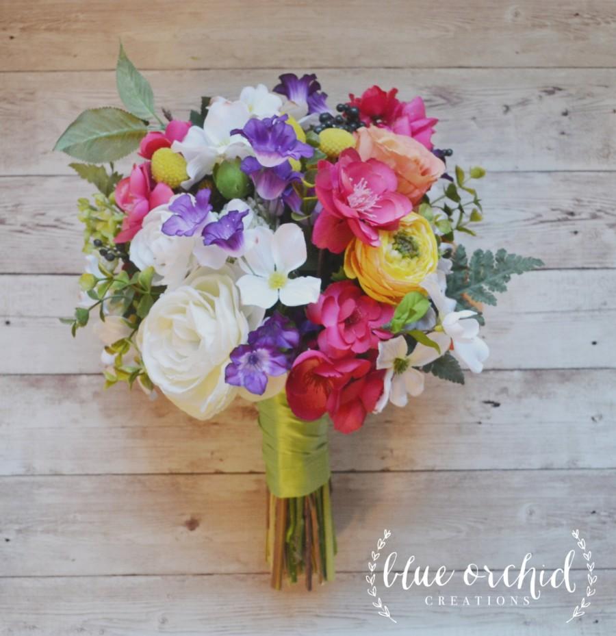 Свадьба - Spring Wedding Bouquet - Colorful Wedding Bouquet, Bright Bouquet, Silk Wedding Bouquet, Wildflower Wedding Bouquet