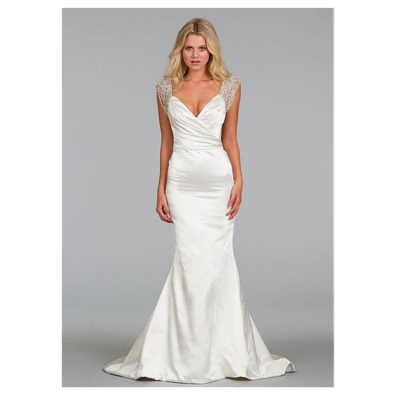 زفاف - Charming Satin V-neck Neckline Natural Waistline Mermaid Wedding Dress - overpinks.com