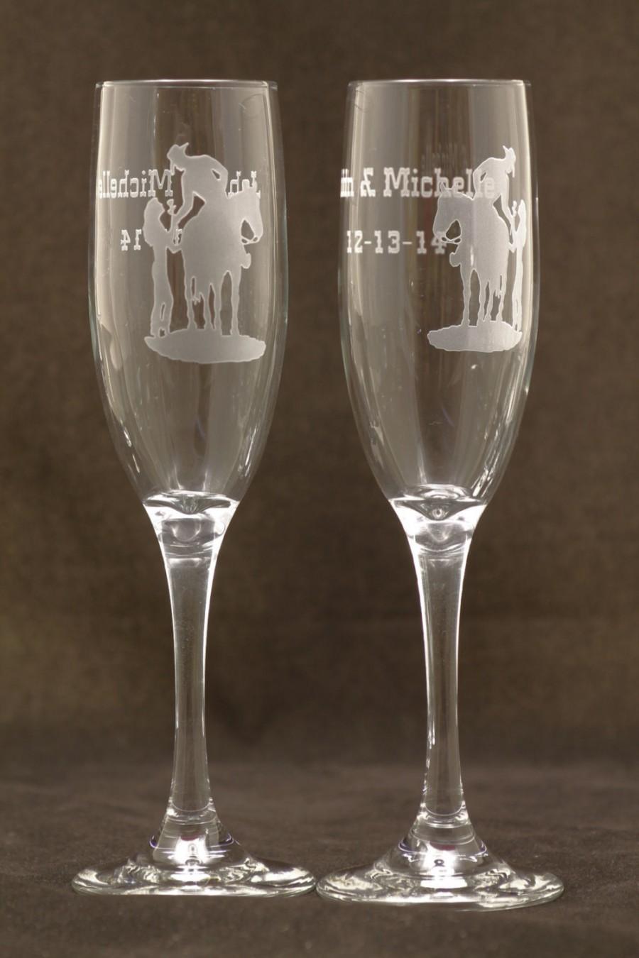 Western Cowboy Cowgirl Wedding Toasting Glasses Engraved Personalzied FREE 