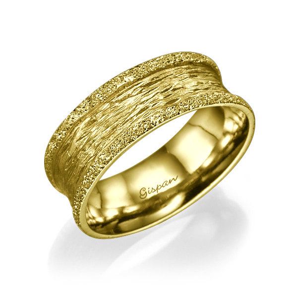 Wedding - Glitter Wedding Band, Wedding Ring, Rings, Art Deco Wedding Ring, Yellow Gold Ring, Promise Ring, Matte Ring, Anniversary gifts