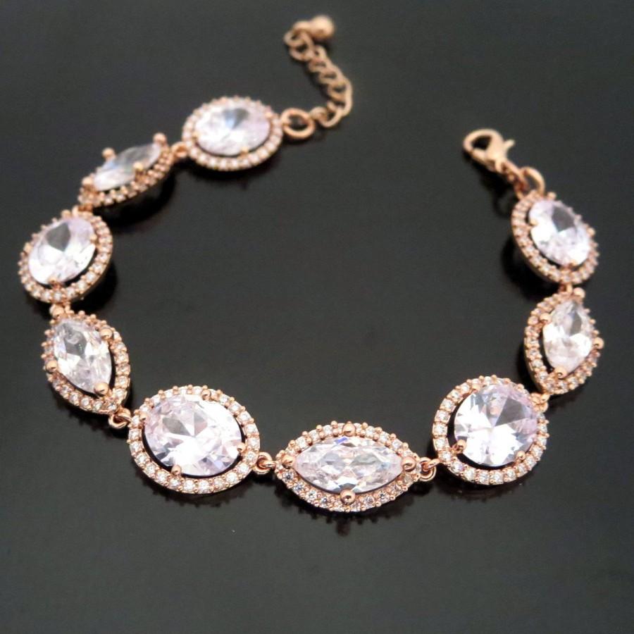 Mariage - Rose Gold bracelet, Bridal bracelet, Bridal jewelry, Crystal bracelet, Bridesmaid bracelet, Wedding bracelet, Rose Gold Jewelry, Bridesmaids
