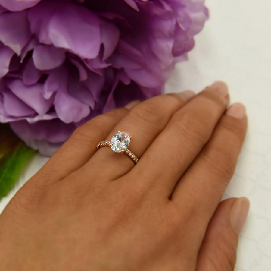 Wedding - 2.25 ctw Oval Accented Solitaire Ring, Half Eternity Blake Engagement Ring, Man Made Diamond Simulants, Sterling Silver, Rose Gold Plated
