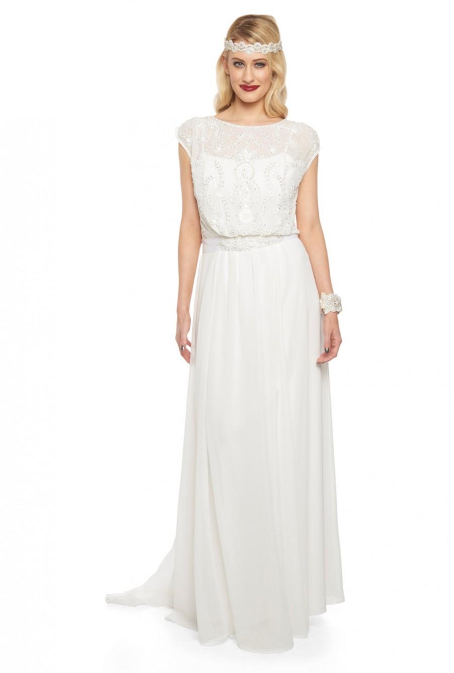 زفاف - Roselyn Off White Wedding Prom Maxi Wedding Dress Vintage 1920s inspired Flapper Great Gatsby Charleston Downton Abbey Art Deco Bridesmaid