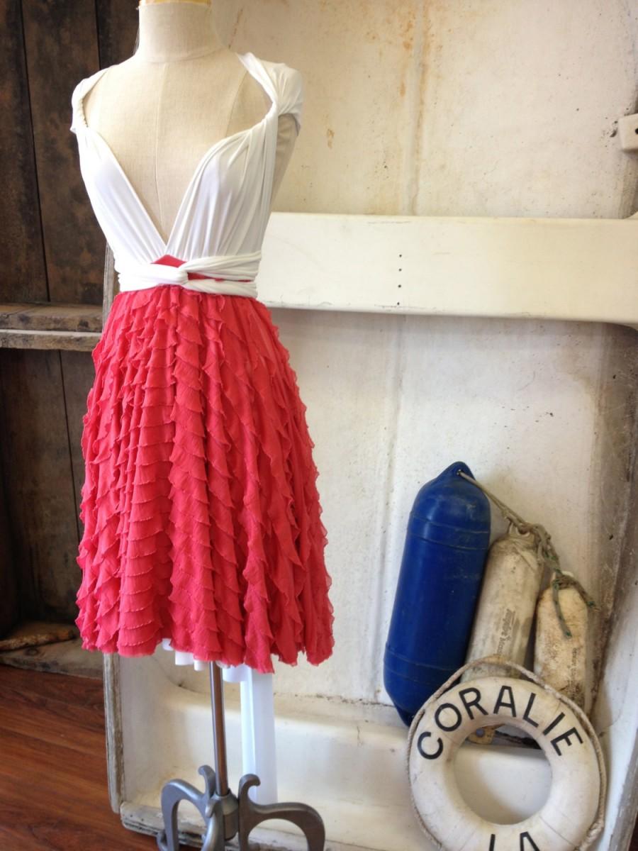 Hochzeit - Carnival Coral Ruffle-Octopus Convertible Wrap-Short Full Circle Skirt-Bridesmaids Dress
