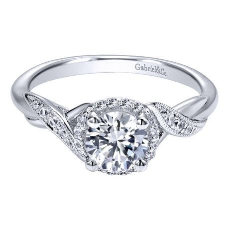 Wedding - 14K White Gold .90cttw Twisted Vintage Style Halo Round Diamond Engagement Ring