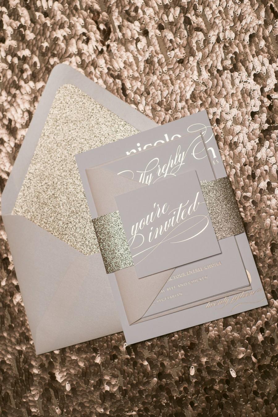 Hochzeit - Foil  - Rose Gold Glitter Wedding Invitations - SAMPLE (Cynthia)