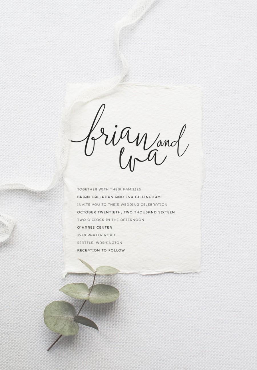 Свадьба - Calligraphy Wedding Invitation Set DEPOSIT - Printable, Custom, DIY, Minimalist, Boho Chic, Rustic, Modern, Invite Kit (Wedding Design #58)