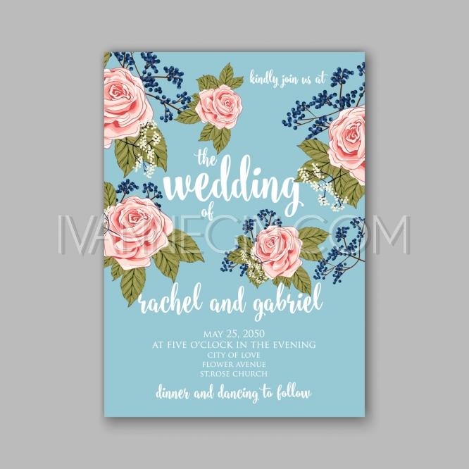 Hochzeit - Rose wedding invitation card printable template in watercolor style - Unique vector illustrations, christmas cards, wedding invitations, images and photos by Ivan Negin