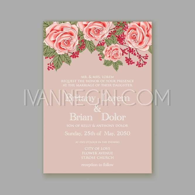 Mariage - Rose wedding invitation card printable template in watercolor style - Unique vector illustrations, christmas cards, wedding invitations, images and photos by Ivan Negin