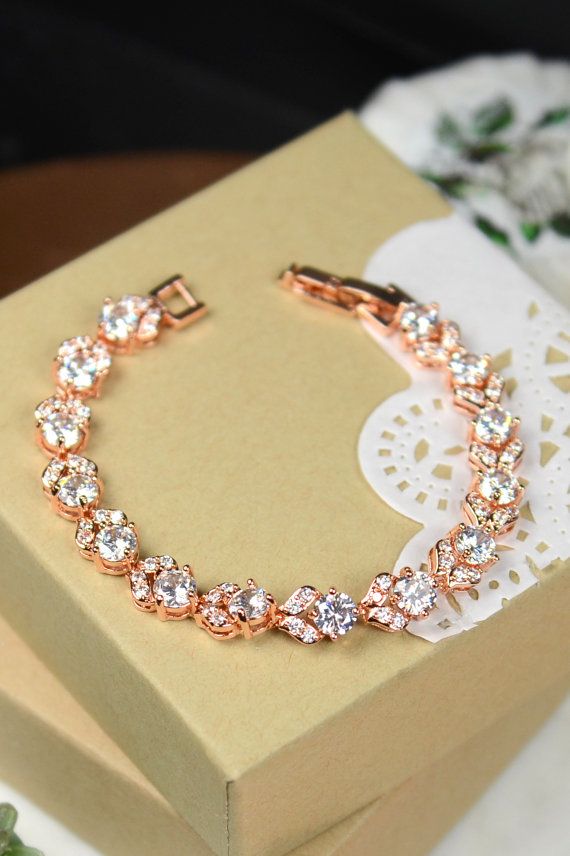 Свадьба - Rose Gold Bridal Bracelet SET - Wedding Bridal Jewelry