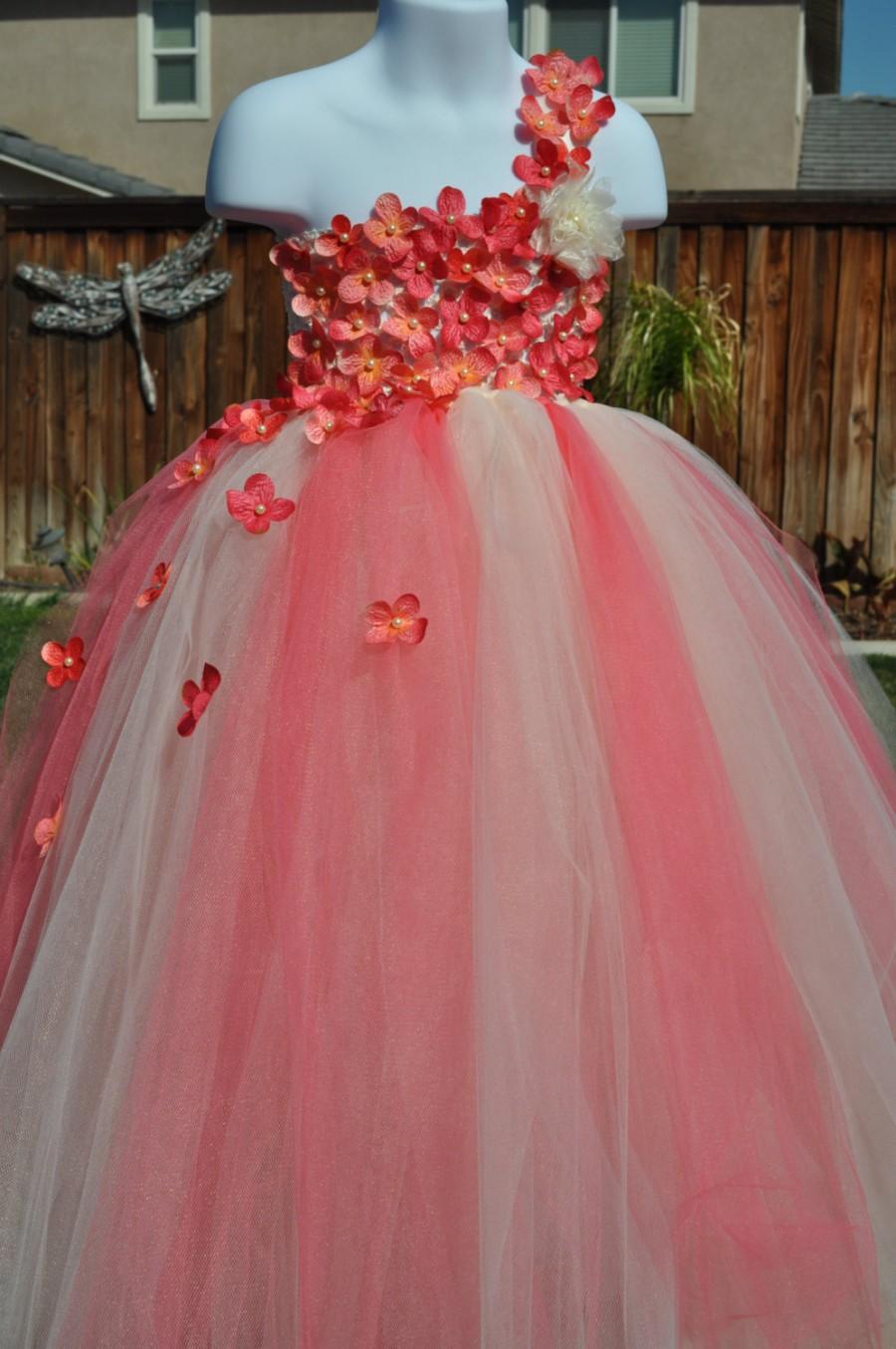 Wedding - Flower Girl Dress, Flower Girl Tutu, Tutu, Coral Ivory Dress, Tutu Dress, Wedding Tutu