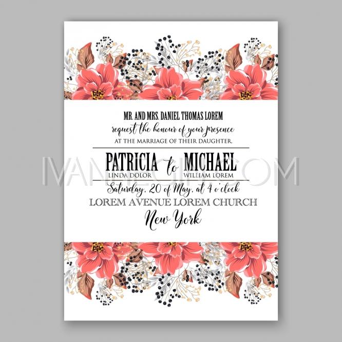 Mariage - Wedding Invitation Floral Bridal Shower Invitation Wreath with pink flowers Anemone, Peony - Unique vector illustrations, christmas cards, wedding invitations, images and photos by Ivan Negin