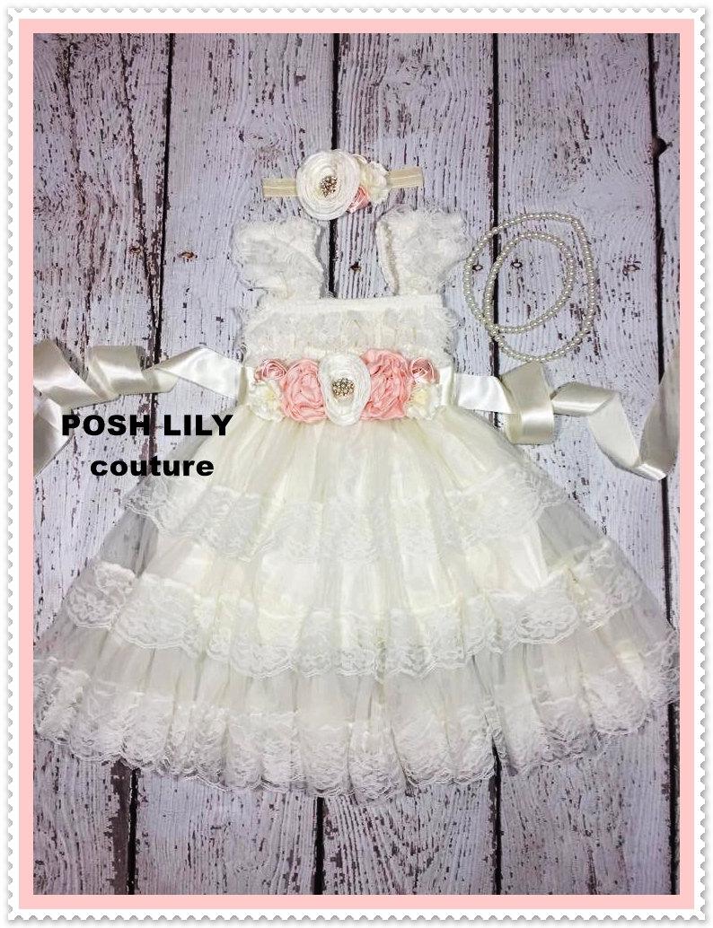 Wedding - Lace Flower Girl dress Lace Dress Set,Baby Lace Dress, Baptism dress sash girl  dress,Country Flower Girl dress, Lace Rustic flower  dress