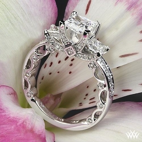 Hochzeit - 20k Rose Gold Verragio PAR-3064P Bead-Set Princess 3 Stone Engagement Ring